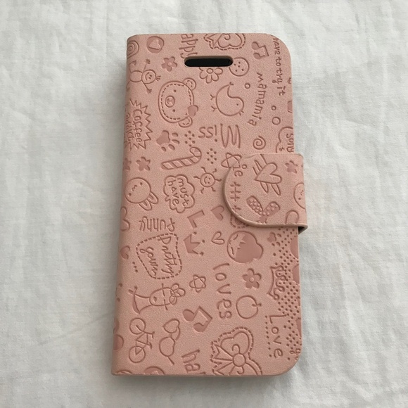 iPhone 5/5s/SE Phone Case With Cover Flap Peach Pink Black - Picture 1 of 7